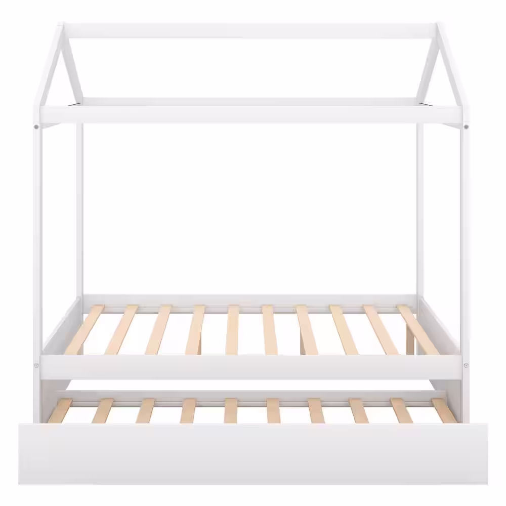 Harper & Bright Designs White Full House Bed with Trundle