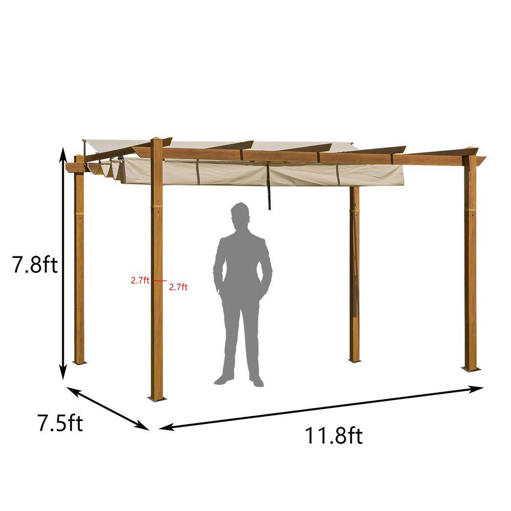 BANSA ROSE 9 ft. x 13 ft. Wood-Looking Aluminum Frame Retractable Pergola with Weather-Resistant Canopy