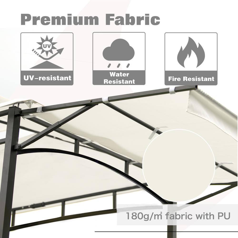 Tenleaf 13 ft. x 4.5 ft. White Iron Double Tiered Backyard Patio BBQ Grill Gazebo with Bar Counters and Extendable Shades