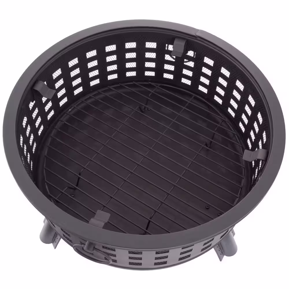 Pure Garden 26 in. Steel Round Fire Pit with Spark Screen and Log Poker