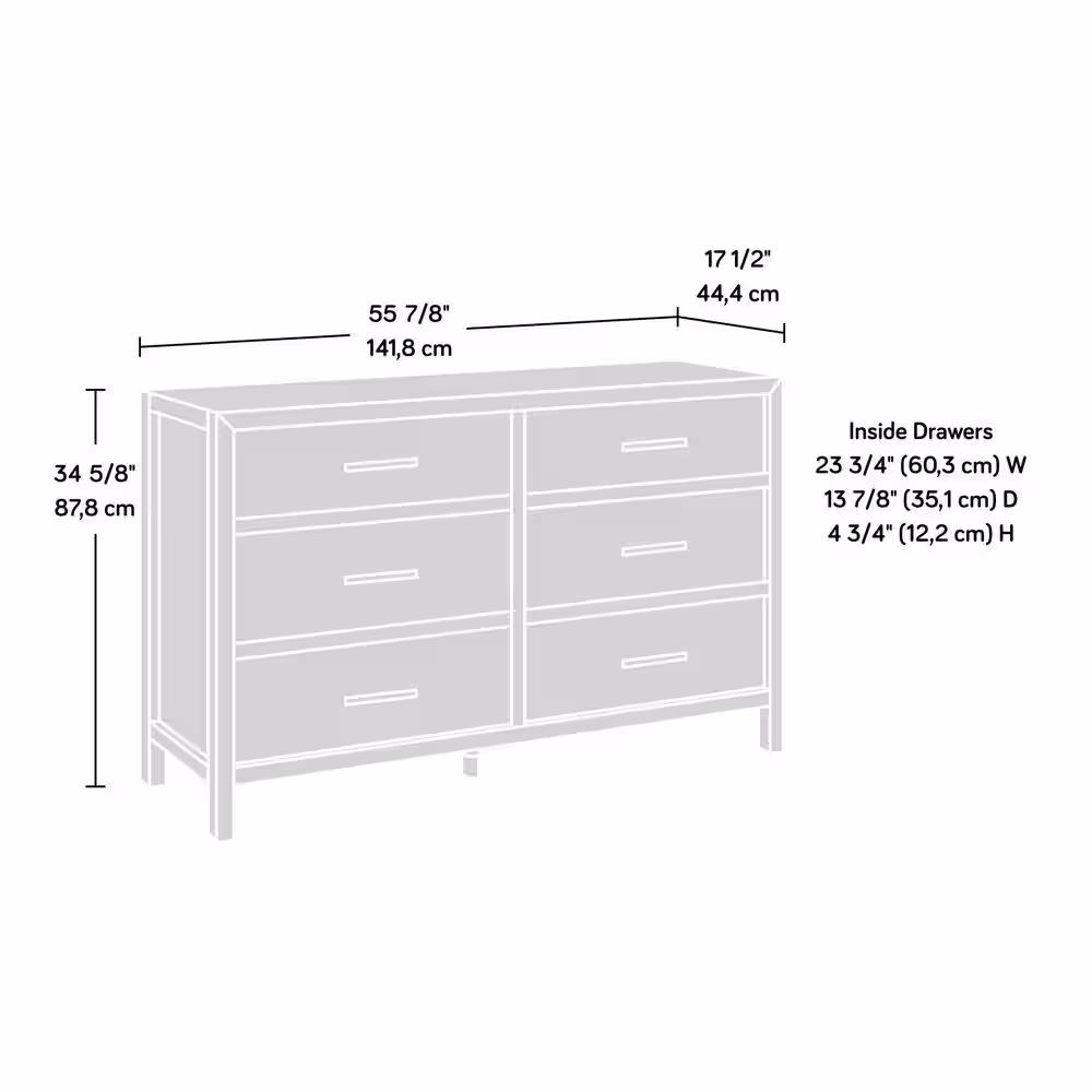 SAUDER Pacific View 6-Drawer Prime Oak Dresser 34.567 in. x 55.827 in. x 17.48 in.