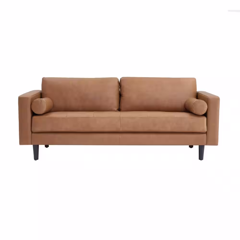 None Brown Top Grain Genuine Leather Sofa, Revel in Exquisite Leather Opulence, Unparalleled Luxury Mid-Century Leather Sofa