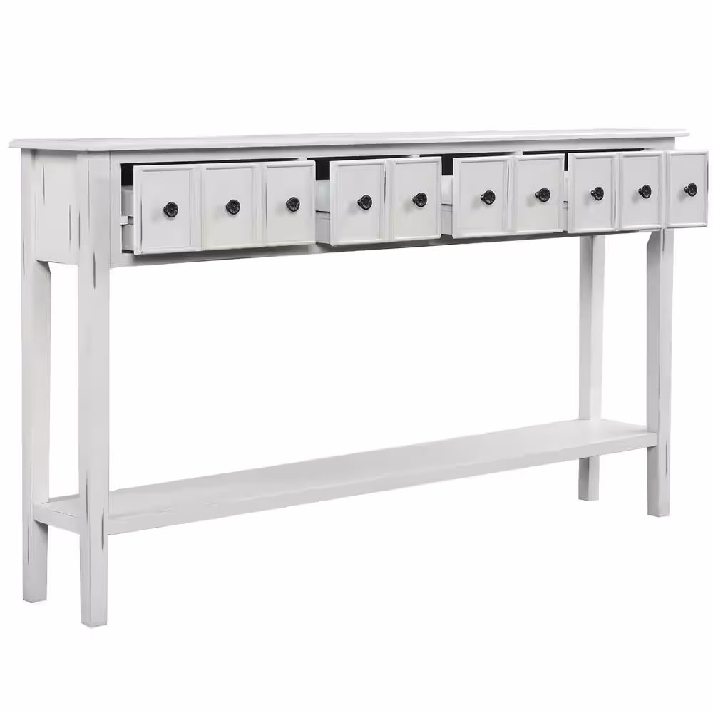Harper & Bright Designs 60 in. White Standard Rectangle Wood Console Table with Drawers