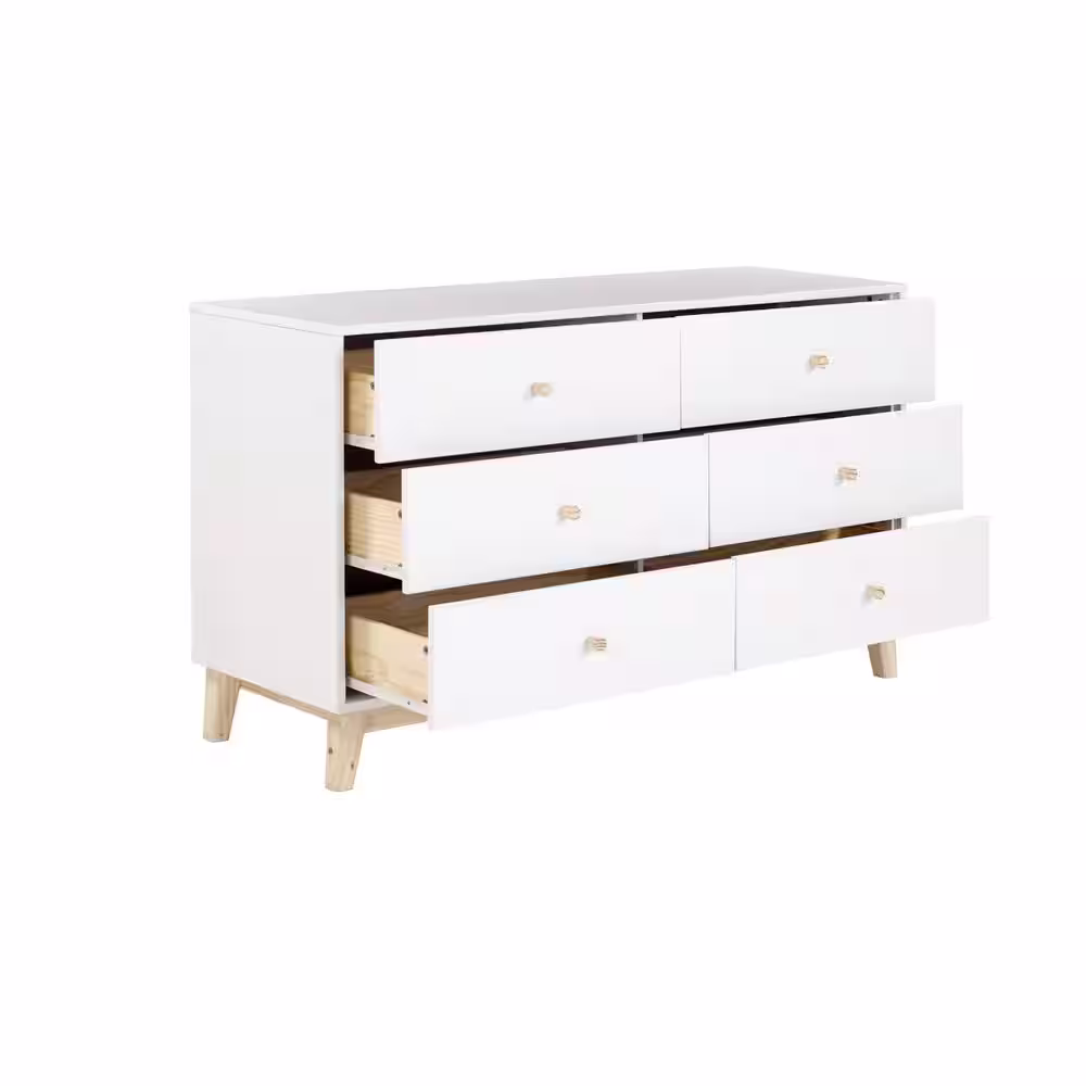 Alaterre Furniture MOD 60 in. W 6-Drawer White Double Dresser 34 in. H x 60 in. W x 17.5 in. D