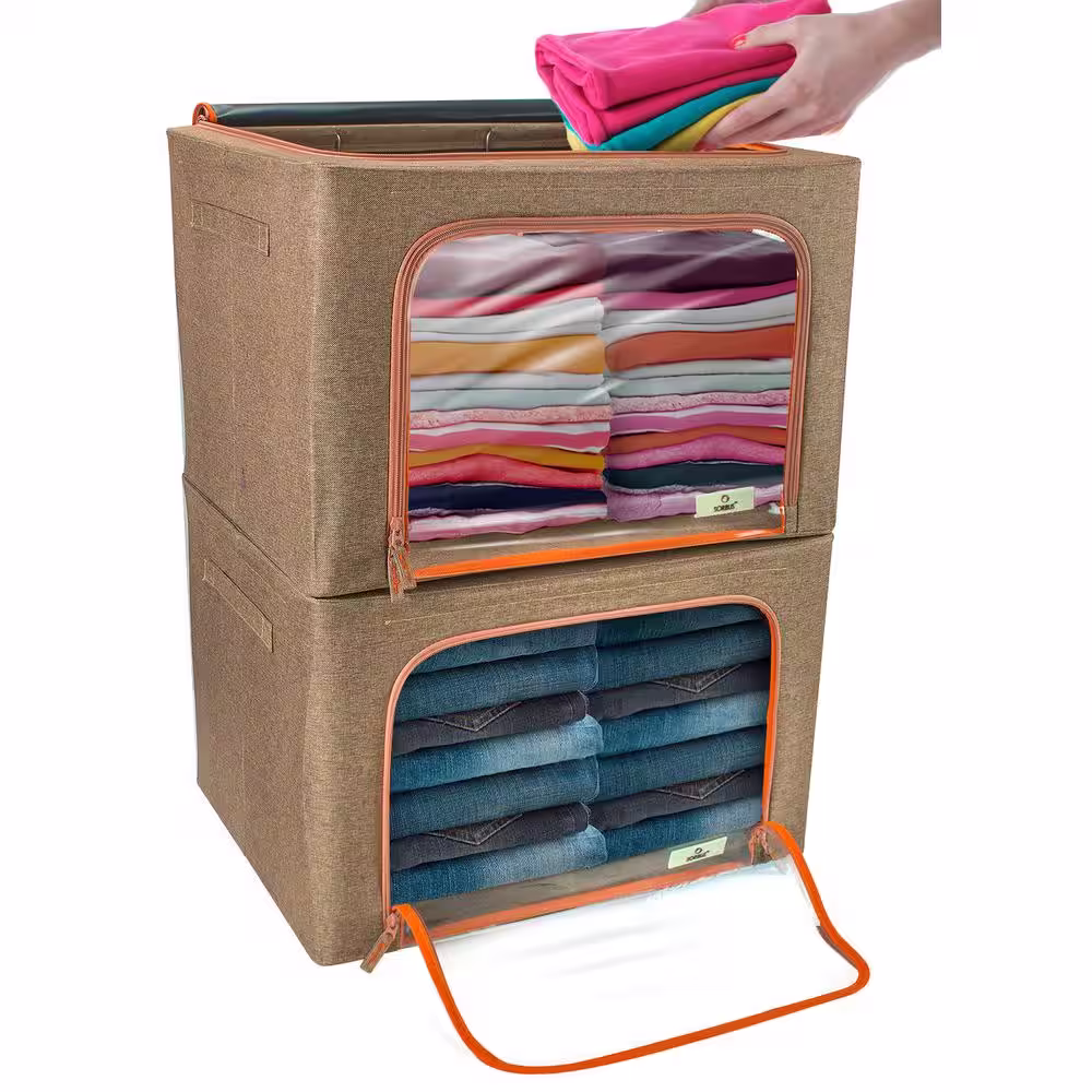 Sorbus 13.75 in. H x 19.75 in. W x 16 in. D Brown Cube Storage Bin Boxes with Window and Zipper (2 Pack)