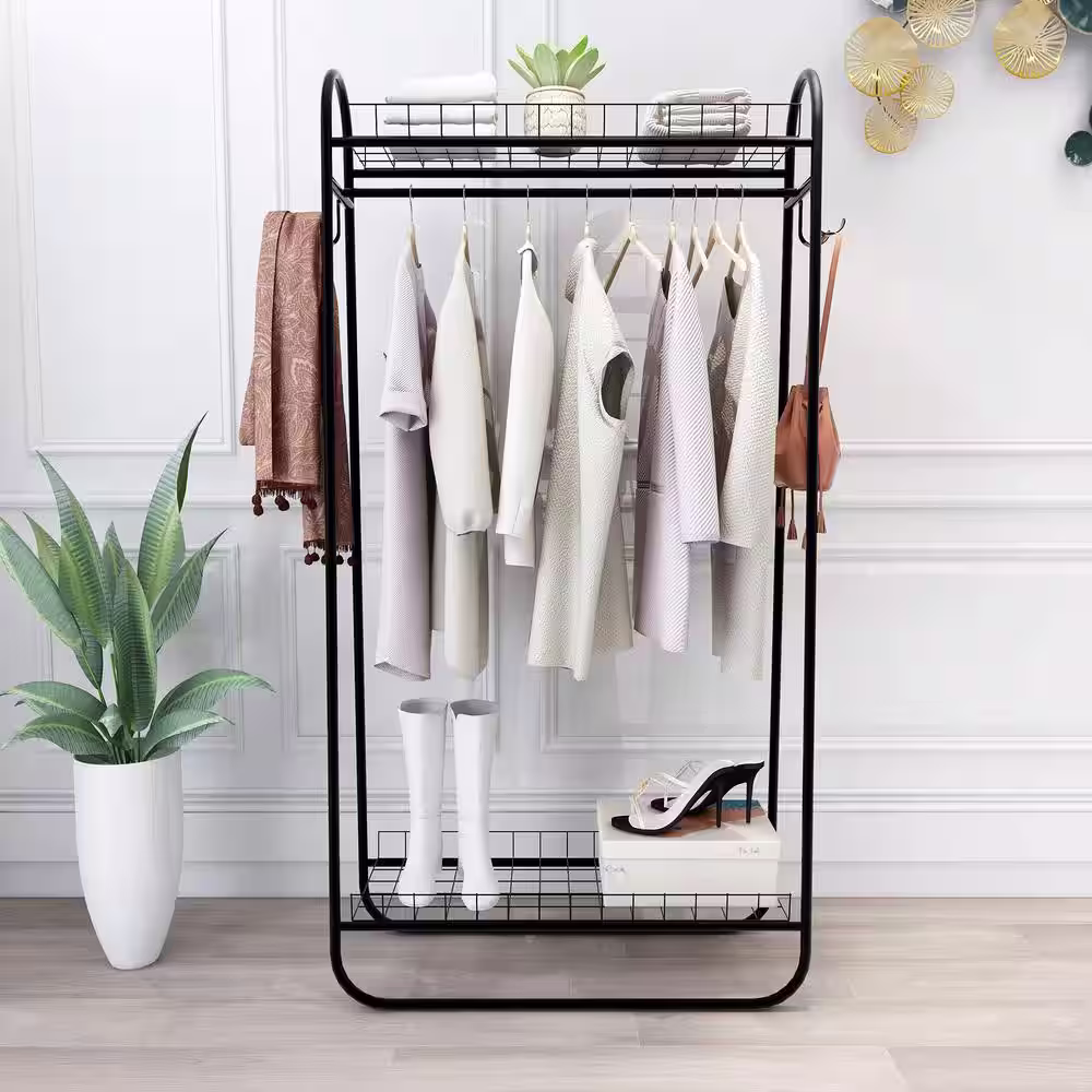 None Black Metal Clothes Rack 32.9 in. W x 64.96 in. H