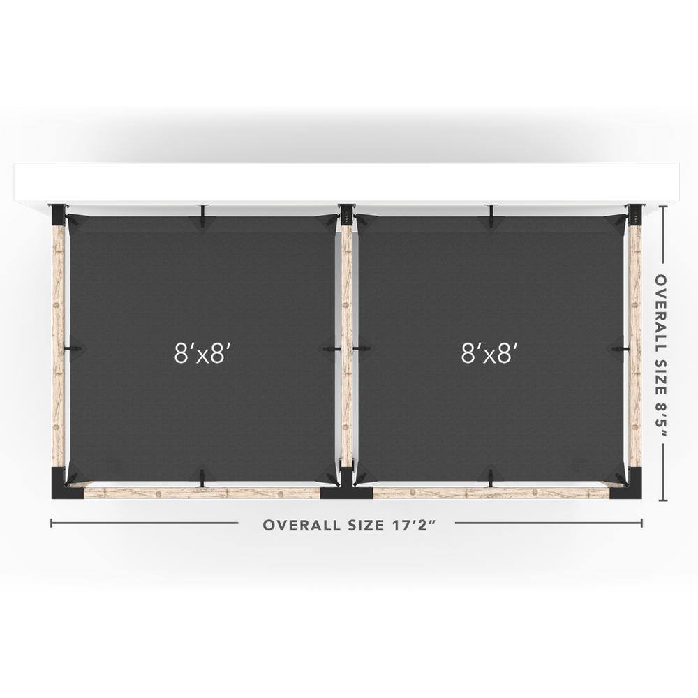 TOJA GRID 8 ft. L x 16 ft. W Double Wall Mount Pergola Kit with 2 White Shade Sails, 4x4 Wood