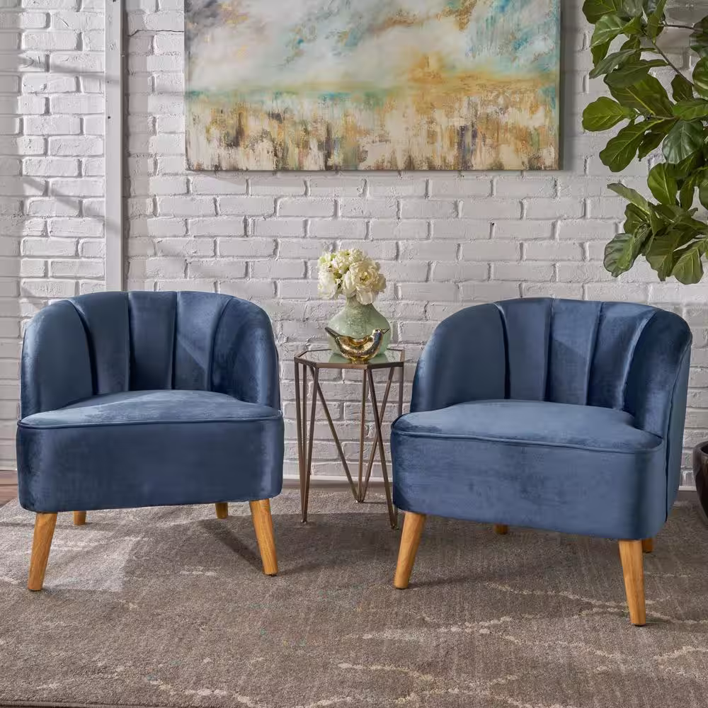 Noble House Amaia Cobalt Velvet Upholstered Club Chair (Set of 2)
