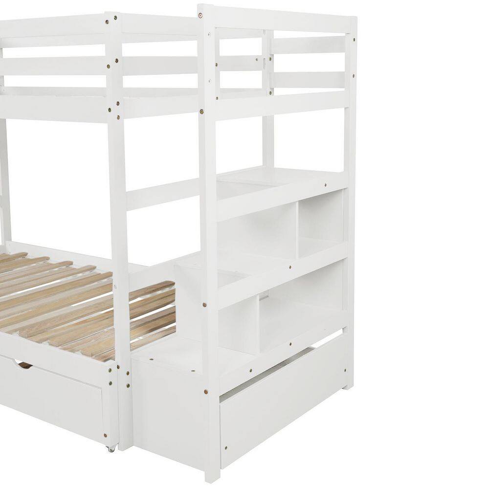 None White Twin Over Twin/King (Irregular King) Bunk Bed with Twin Trundle, Extendable Bunk Bed