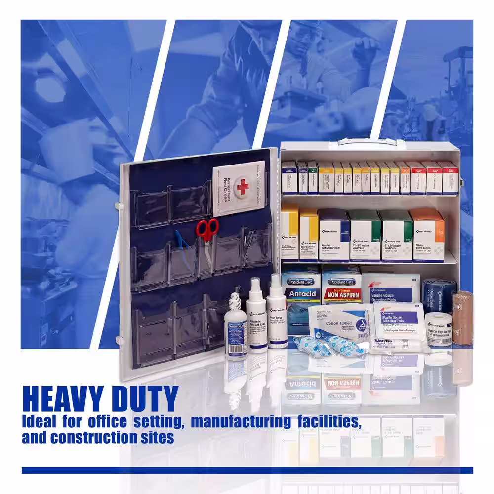 First Aid Only 100-Person, 3-Shelf Metal ANSI B Plus First Aid Cabinet with Medications