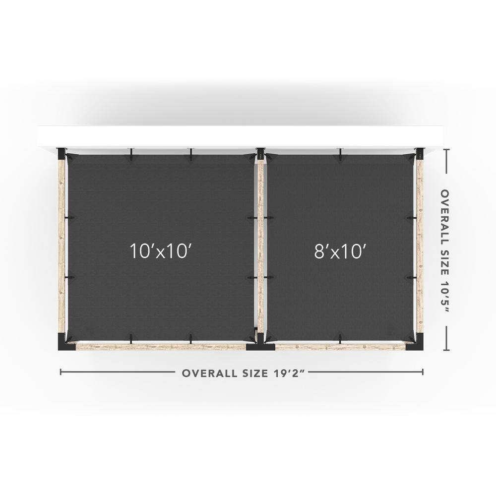TOJA GRID 10 ft. L x 18 ft. W Double Wall Mount Pergola Kit with 2 Crimson Shade Sails, 4x4 Wood