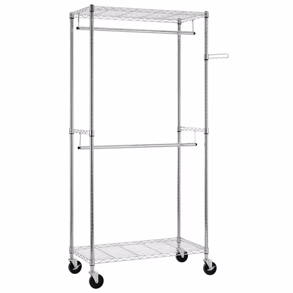 None Silver Steel Clothes Rack 17.72 in. W x 70.87 in. H