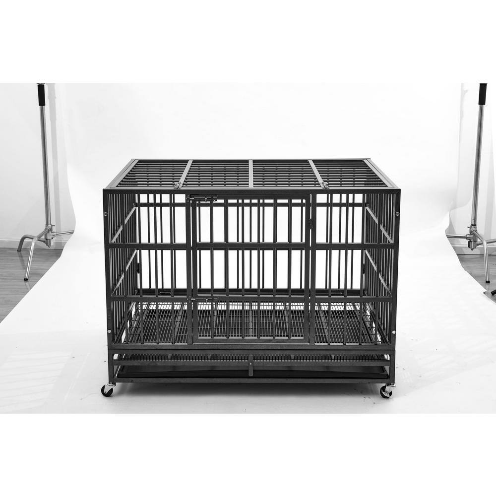 None 29.53 in. D x 47.25 in. W x 32.68 in. H Black Metal Heavy-Duty Dog Cage