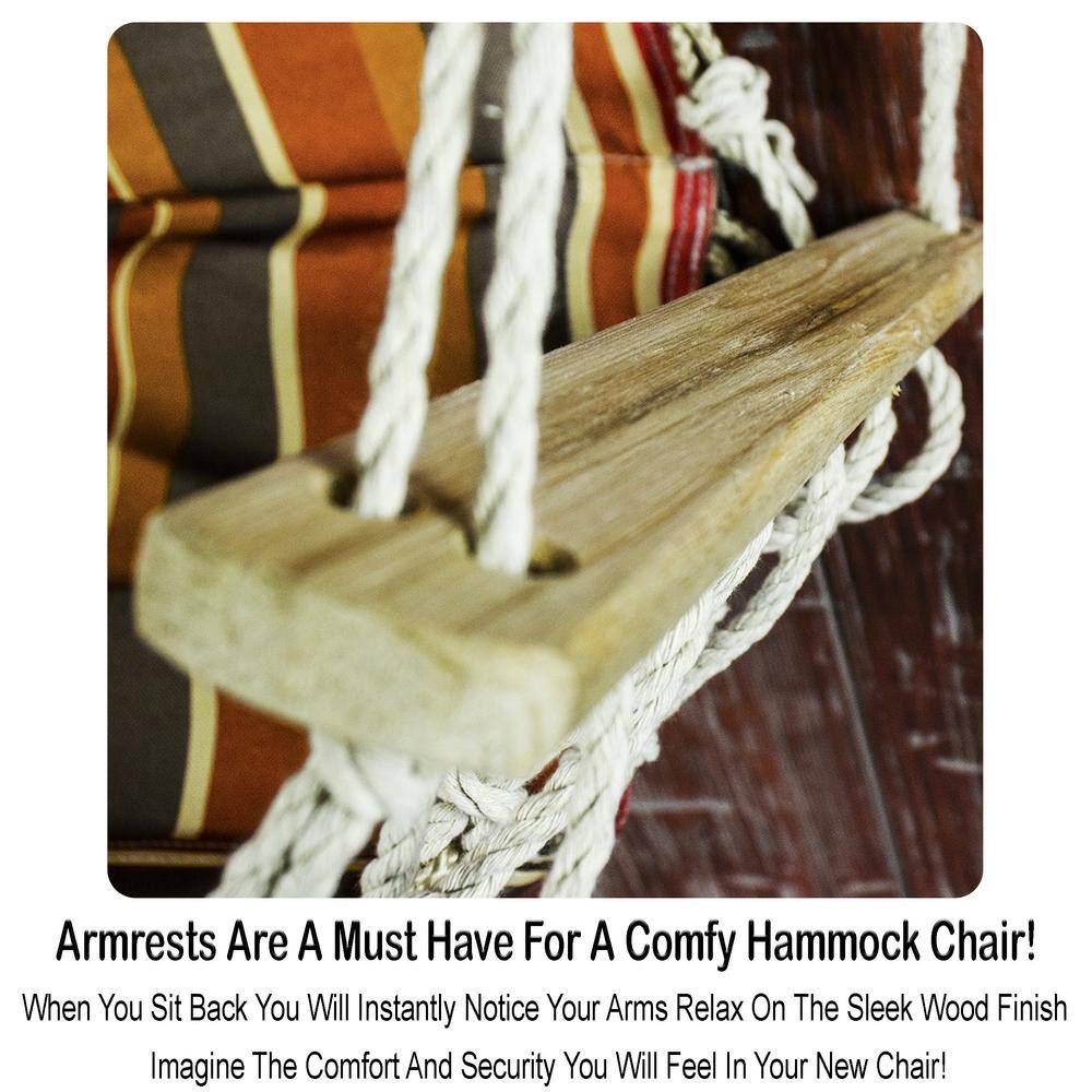 None 2.5 ft. Hammock Chair with Wooden Armrests in Spice Stripes