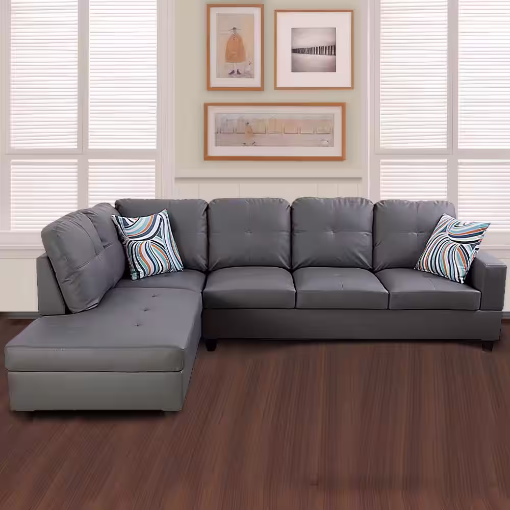 Star Home Living 103.50 in. W Square Arm 2-piece Faux Leather L Shaped Modern Left Facing Sectional Sofa Set in Gray