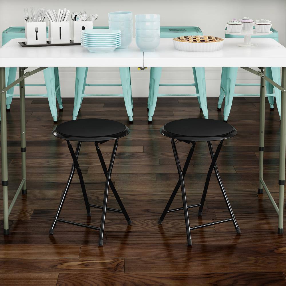 Lavish Home Black Steel Padded Seats Folding Bar Stools Set of 2