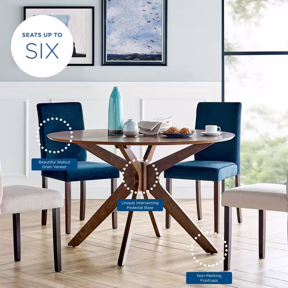 MODWAY Crossroads 47 in. Walnut Round Wood Dining Table