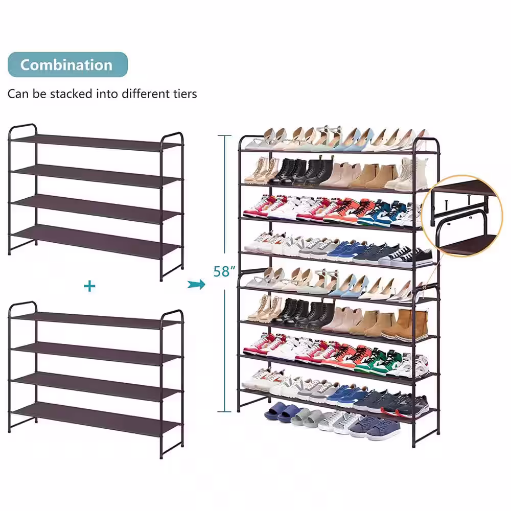 None 32.4 in. H 24-Pair Brown Metal Shoe Rack