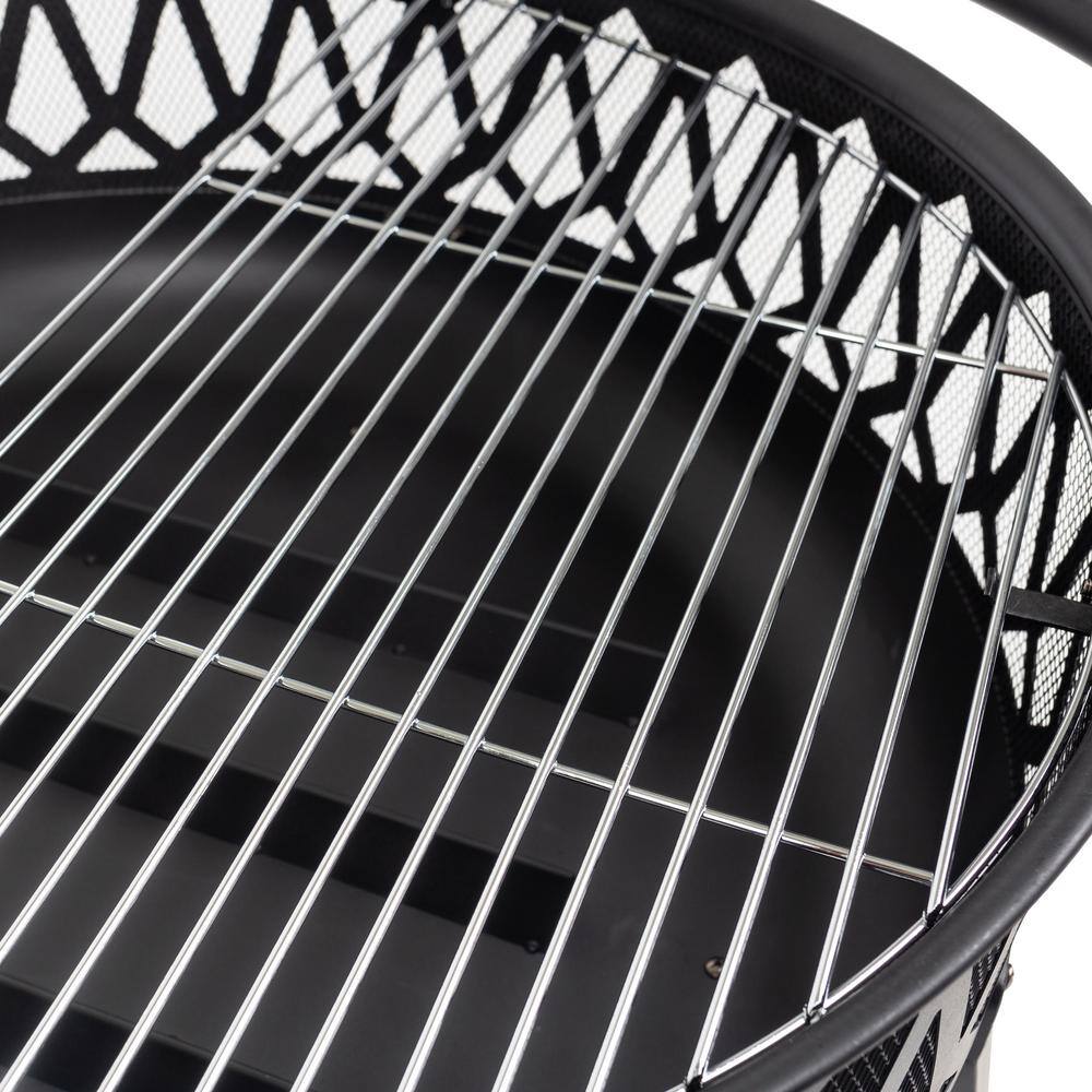 Pleasant Hearth Harmony 36 in. W x 22.8 in. H Round Steel Wood Burning Black Fire Pit