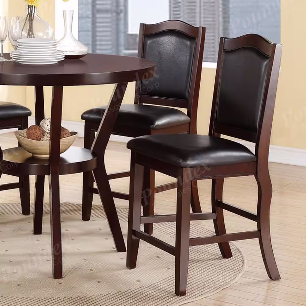 SIMPLE RELAX Dark Brown Solid Wood and Espresso Faux Leather High Chair (Set of 2)