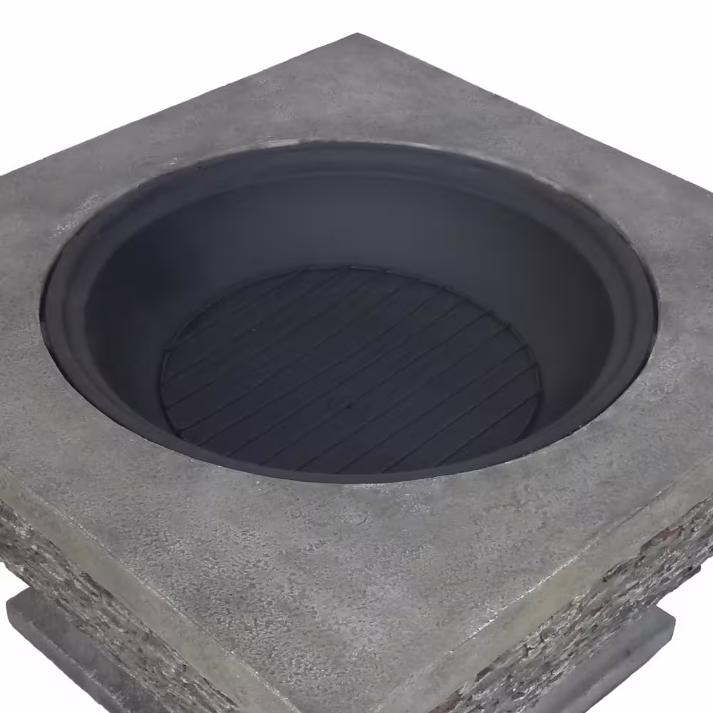 Noble House Karina 32 in. x 20 in. Square Concrete Wood Burning Fire Pit in Grey