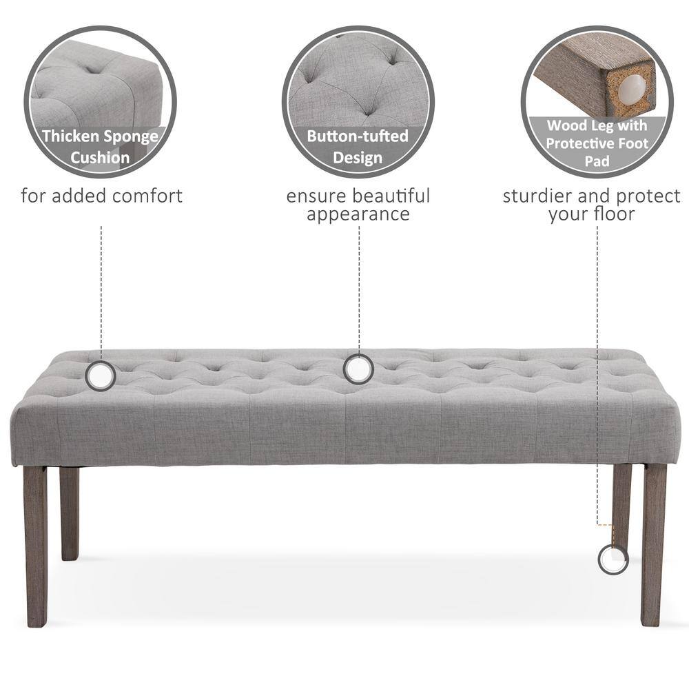 HOMCOM Blue Polyester Tufted Hallway Upholstered Bench with Wooden Legs 19.25 in. x 56 in. x 19.25 in.