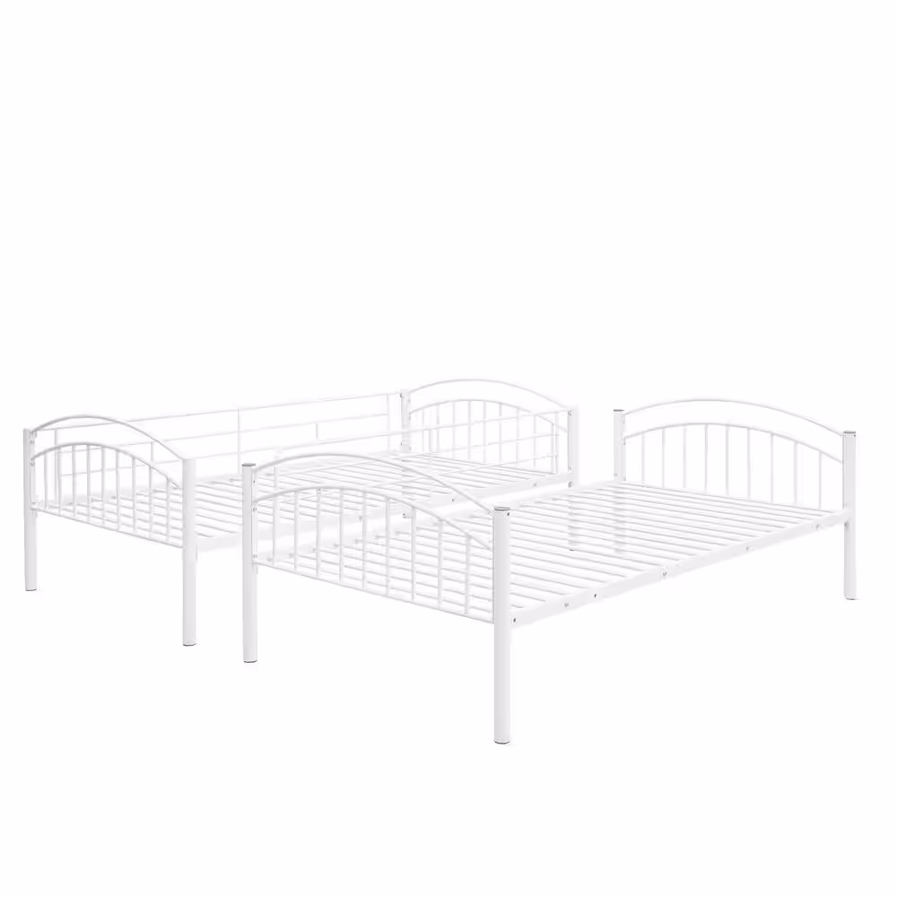 Harper & Bright Designs White Twin over Twin Metal Bunk Bed with Ladder, Divided into 2-Separate Beds