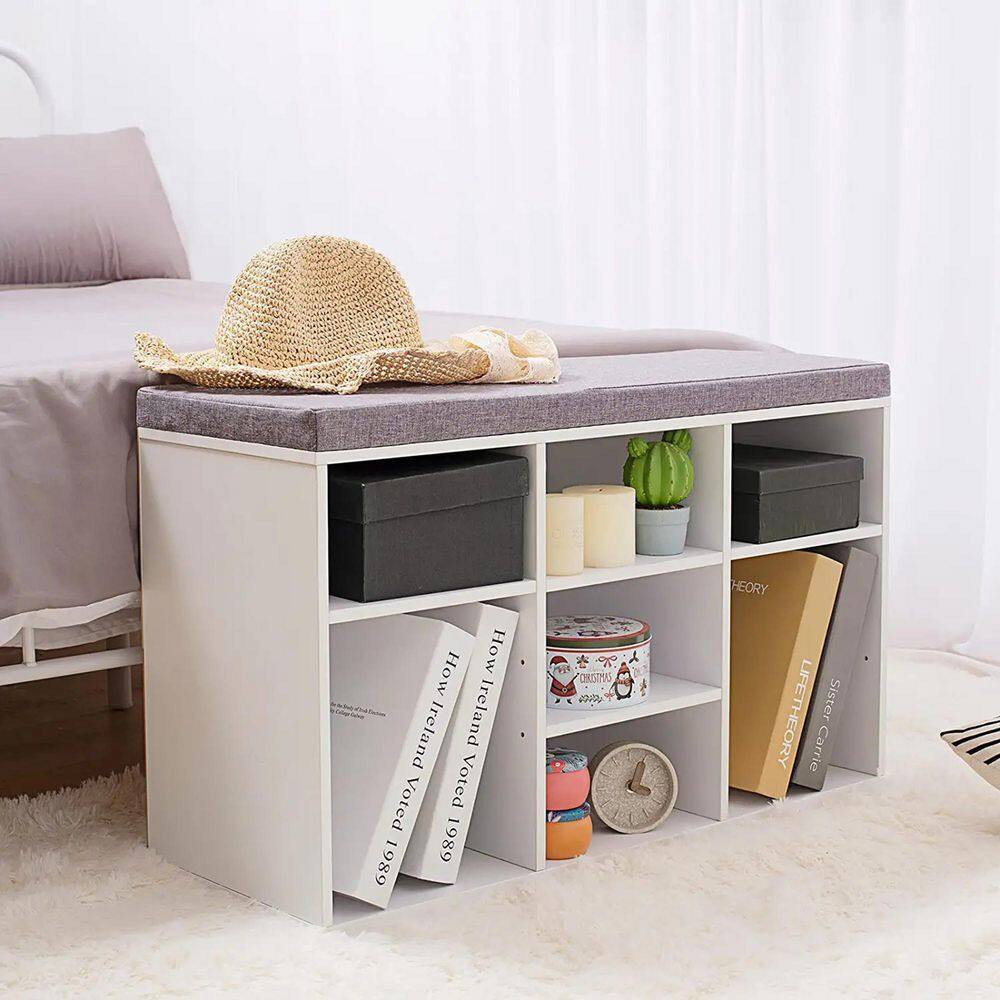 None 18.9 in. H 9-Pair 4-Tier White Wood Shoe Rack