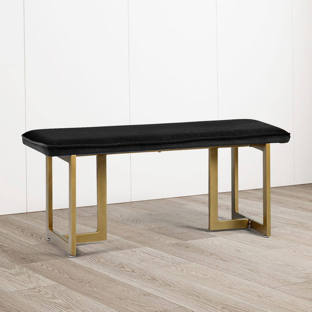 Homy Casa Slip Black Fabric Gold Legs Bench 18.5 in. H x 44.5 in. W x 15 in. D