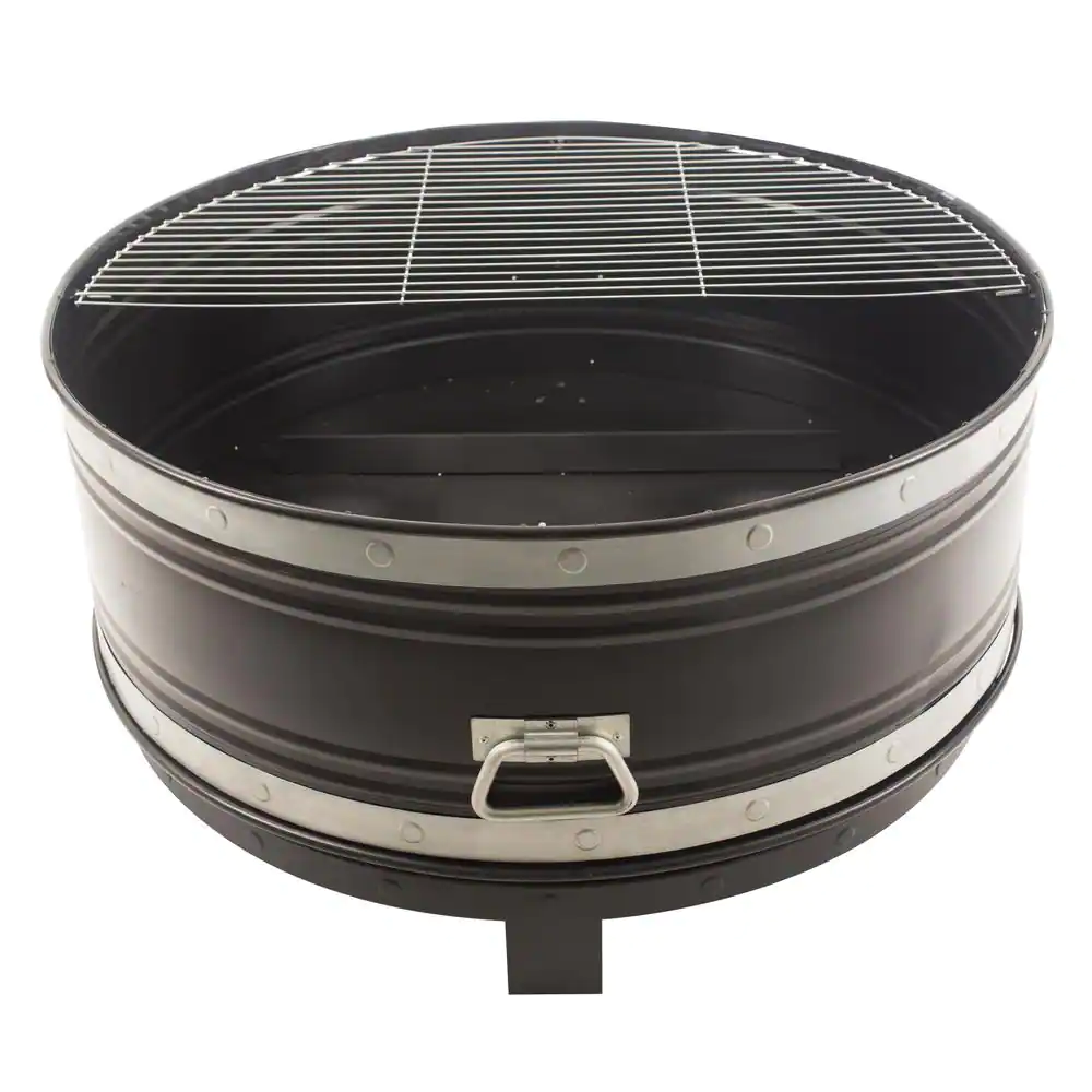 Pleasant Hearth Colossal 36 in. Round Steel Fire Pit in Black and Silver with Cooking Grid