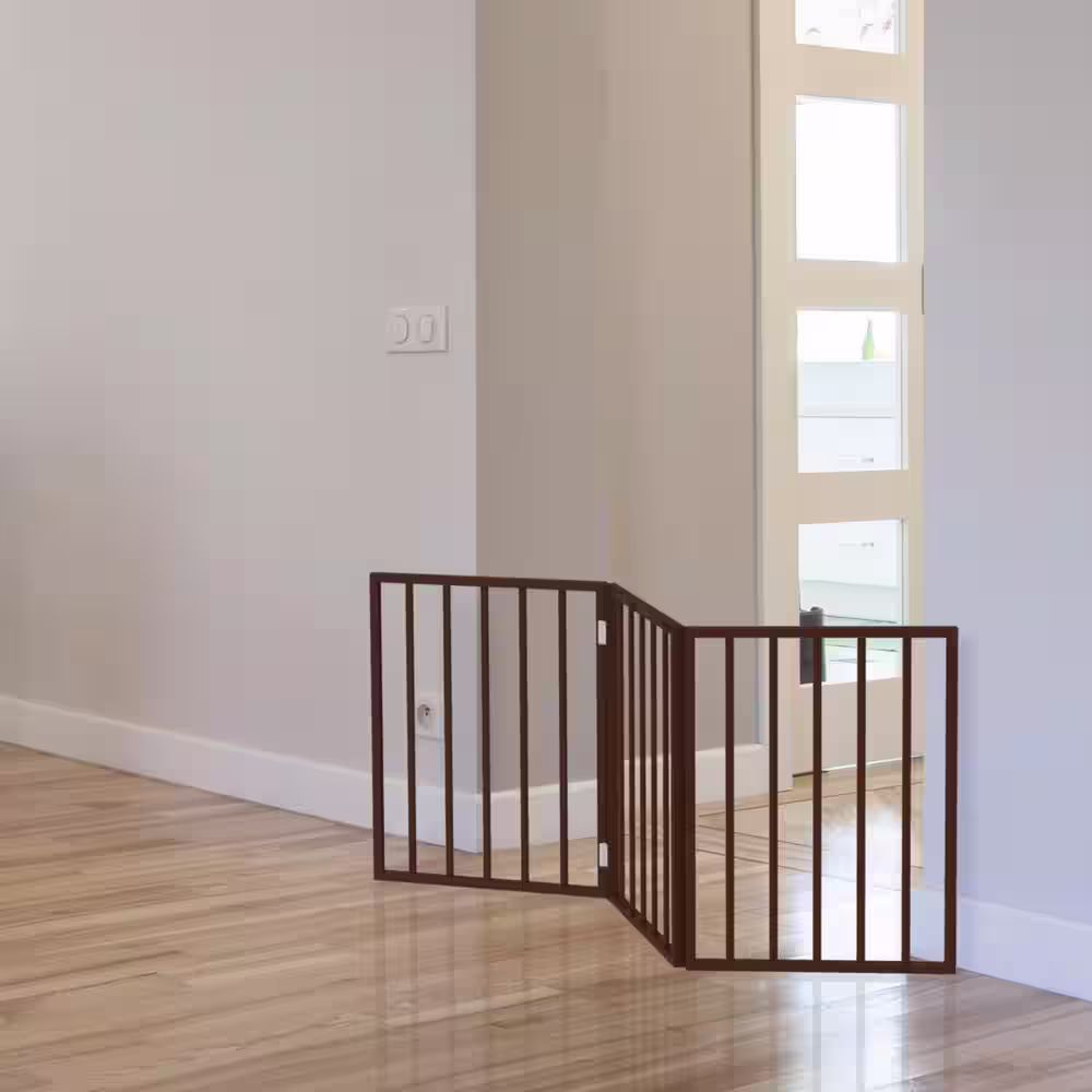 Pet Trex 24 in. Foldable Free-Standing Wooden Pet Gate in Dark Brown