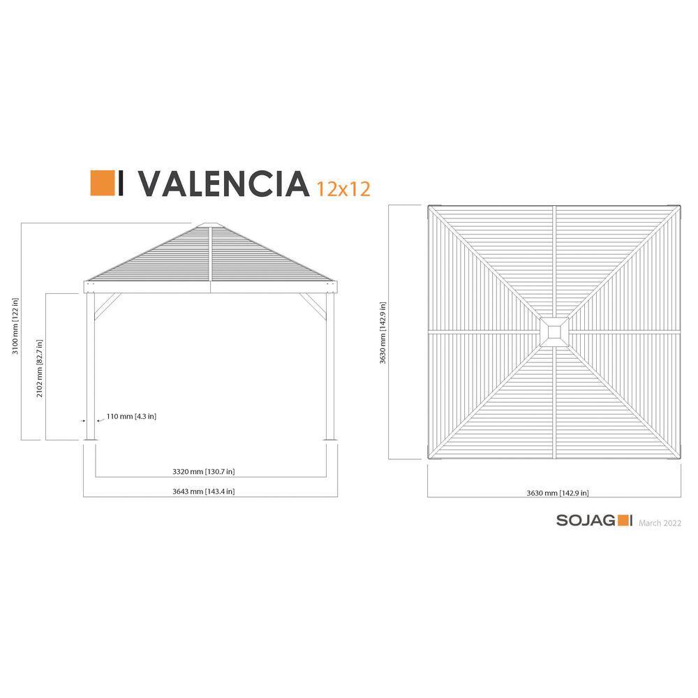 Sojag Valencia 12 ft. x 12 ft. Wood Effect Rustproof Aluminum Framed Gazebo