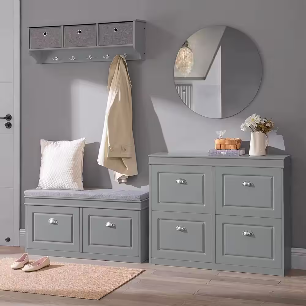 None 20.5 in. H 8-Pair Gray Wood Shoe Rack