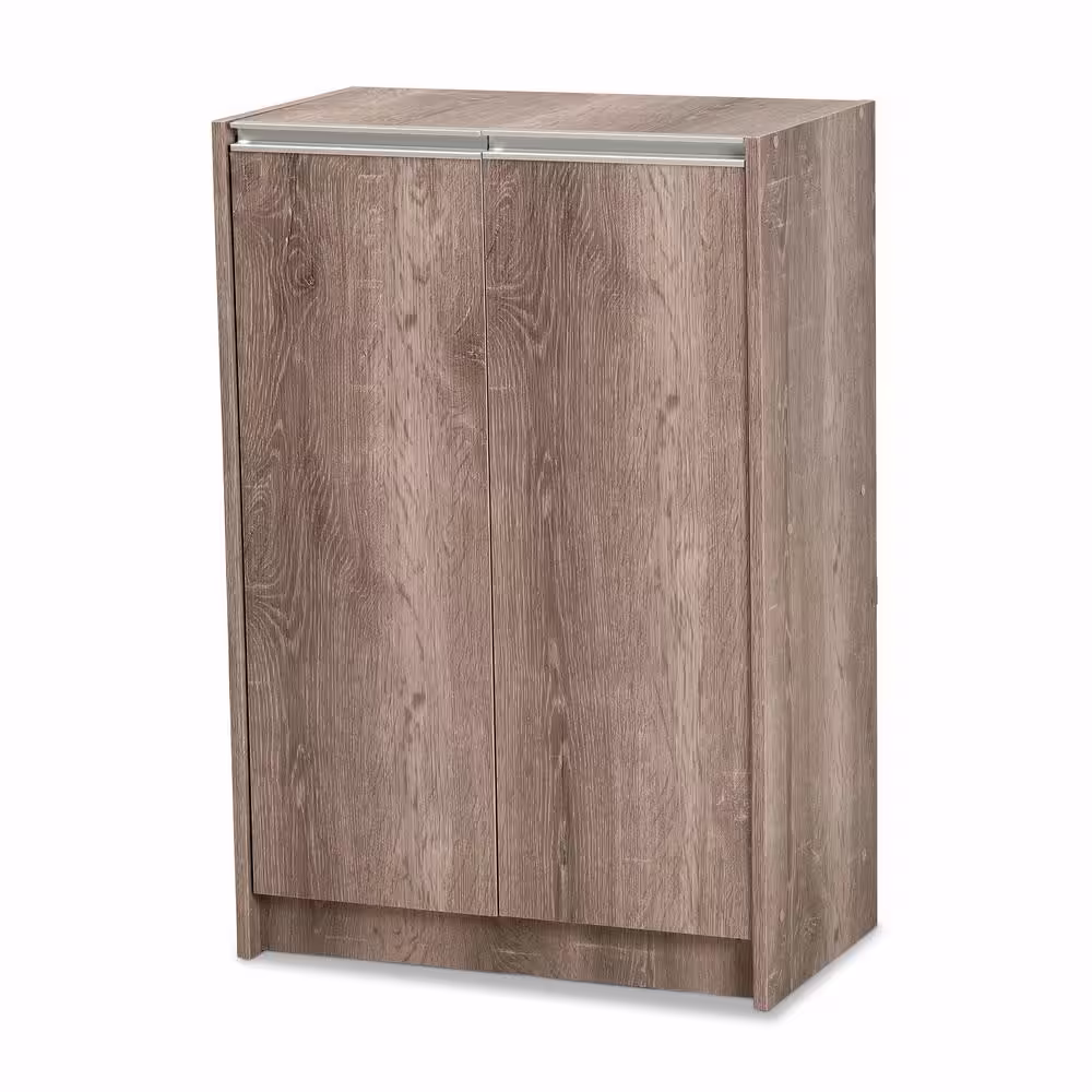 Baxton Studio 35.4 in. H x 23.6 in. W Brown MDF Shoe Storage Cabinet