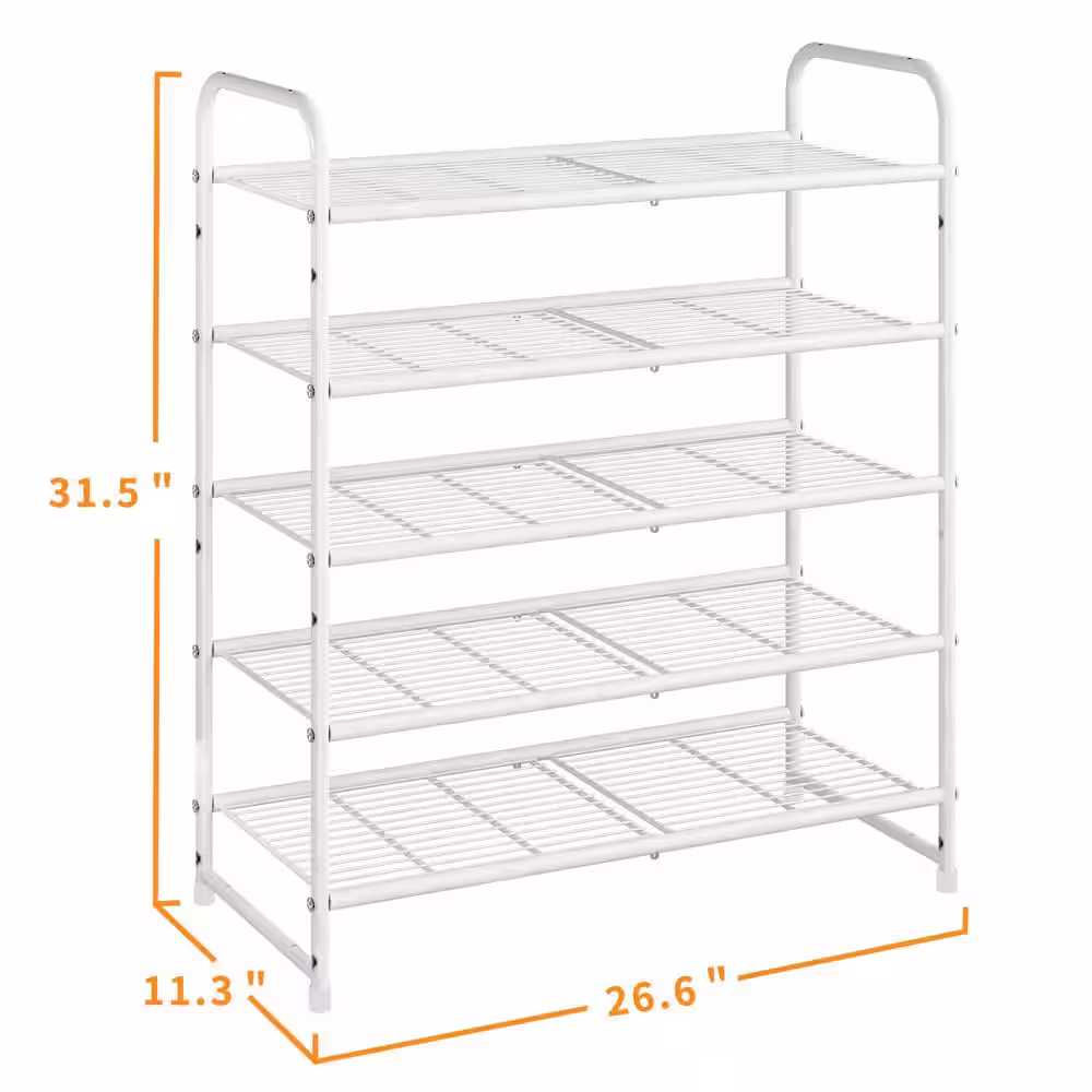 None 31 in. H 15-Pair White Metal 5-Tiers Shoe Rack