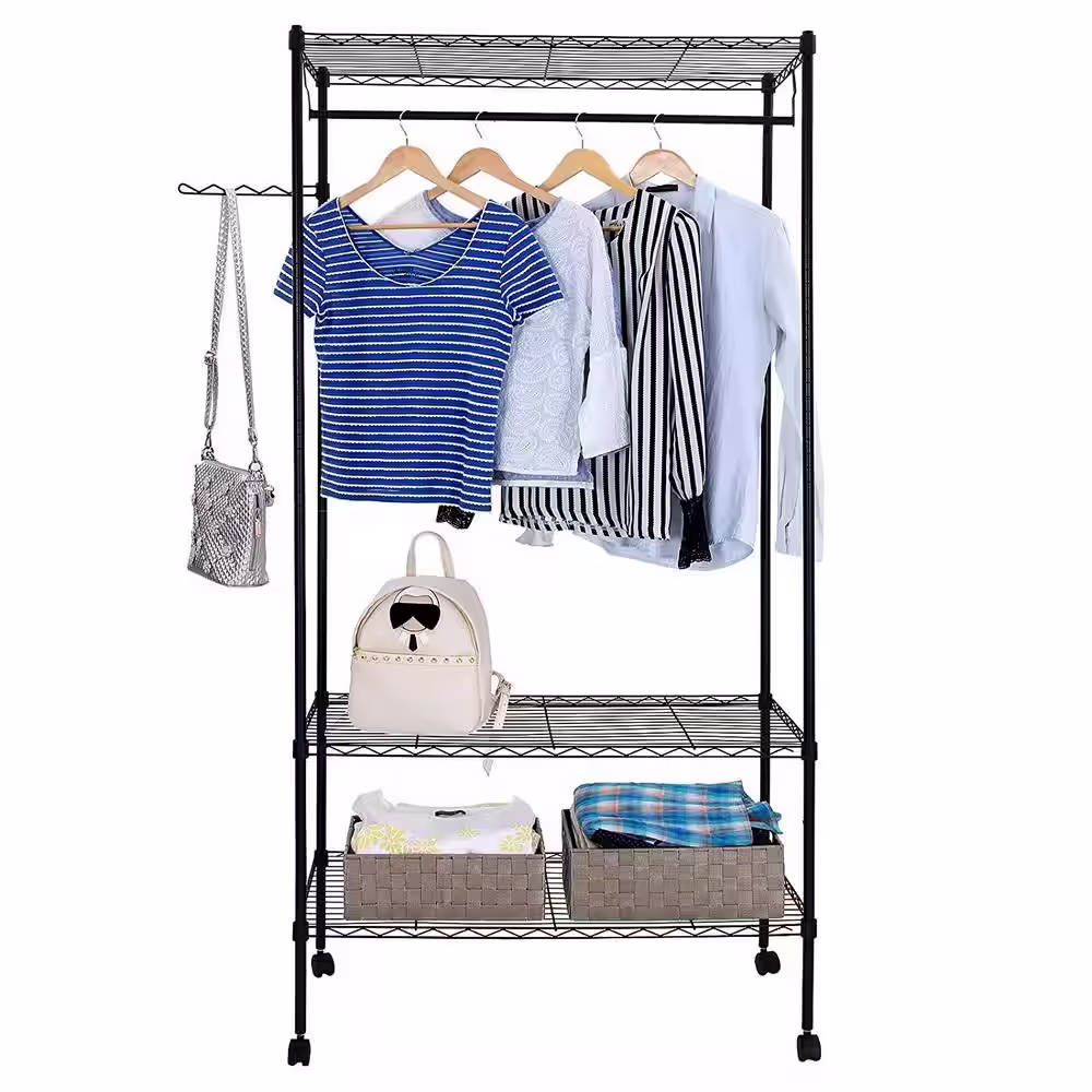 None Black Metal Clothes Rack 17.72 in. W x 70.87 in. H