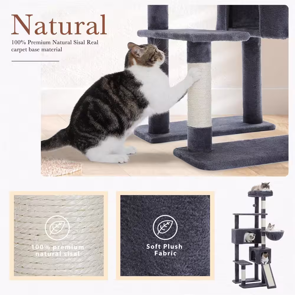 None Scratching Posts and Trees, Cat Tree, Cat House in Smoke Gray