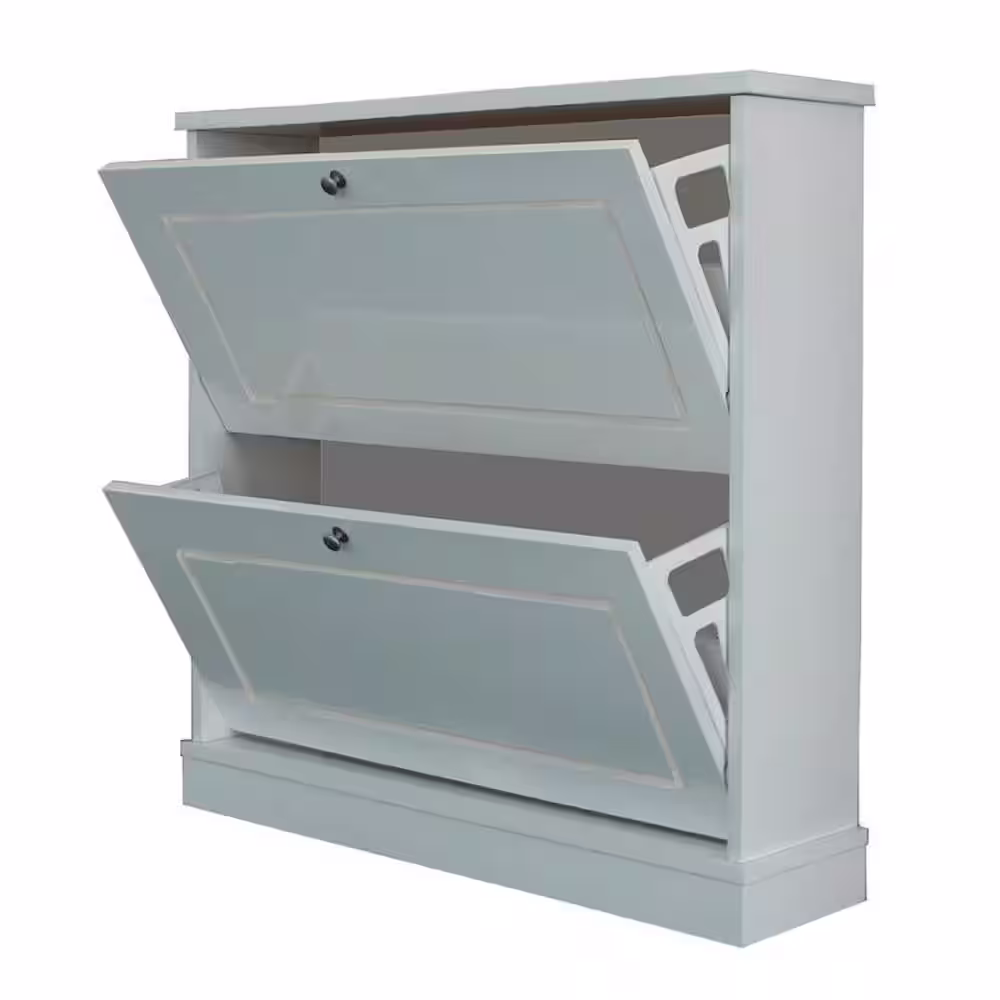 None 31.75 in. H x 30 in. W White Wood Shoe Storage Cabinet