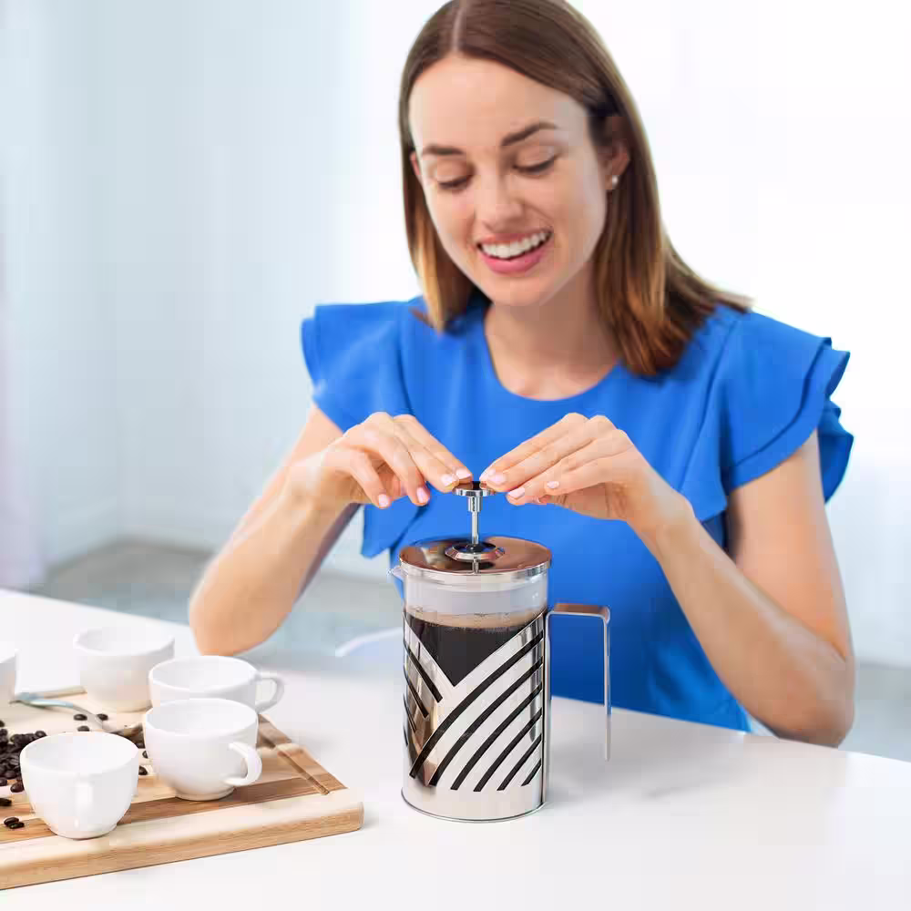 OVENTE 6-Cup Nickel Brushed French Press Cafetire Coffee and Tea Maker with High-Grade Stainless Steel, Free Measuring Scoop