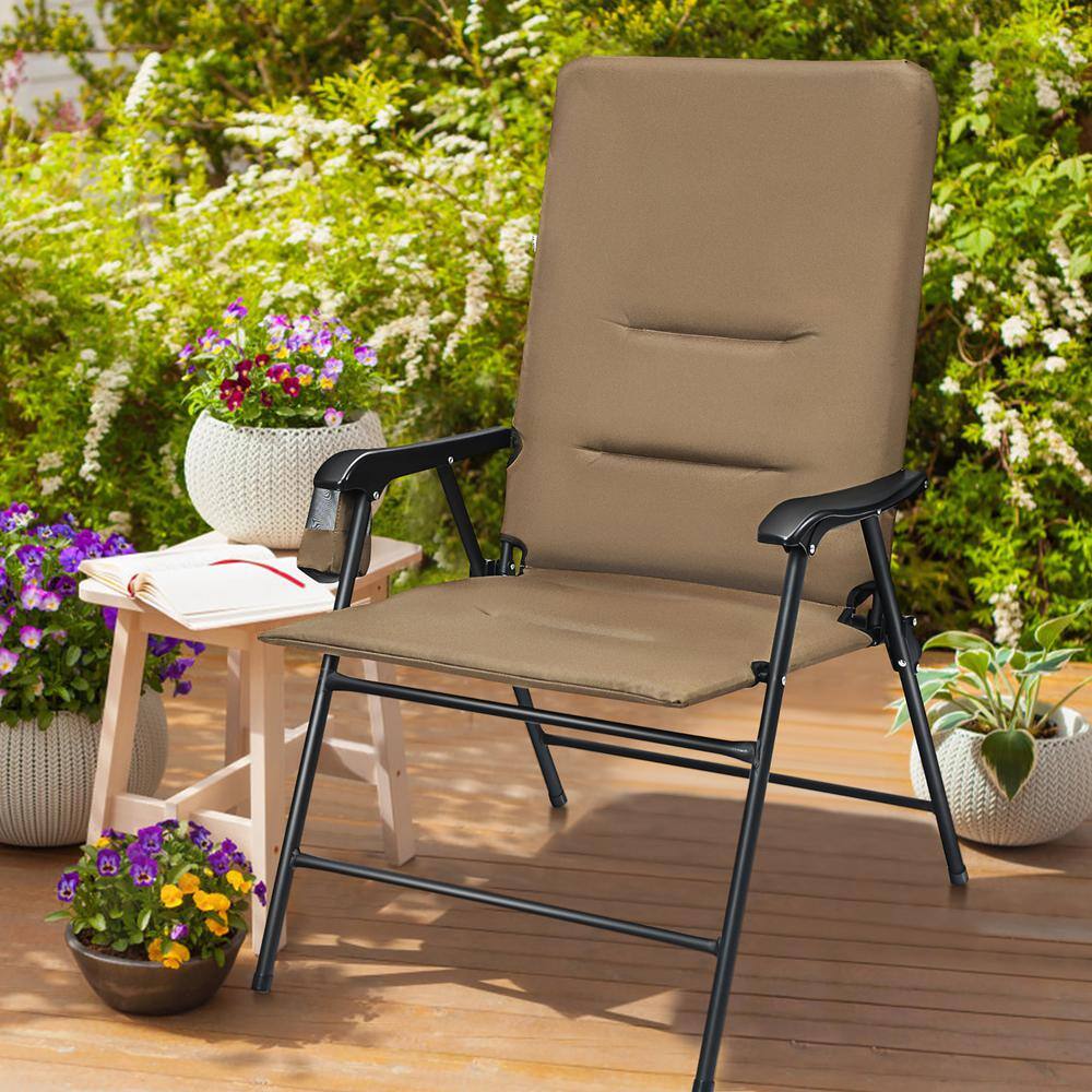 Costway Brown Metal Portable folding Chair