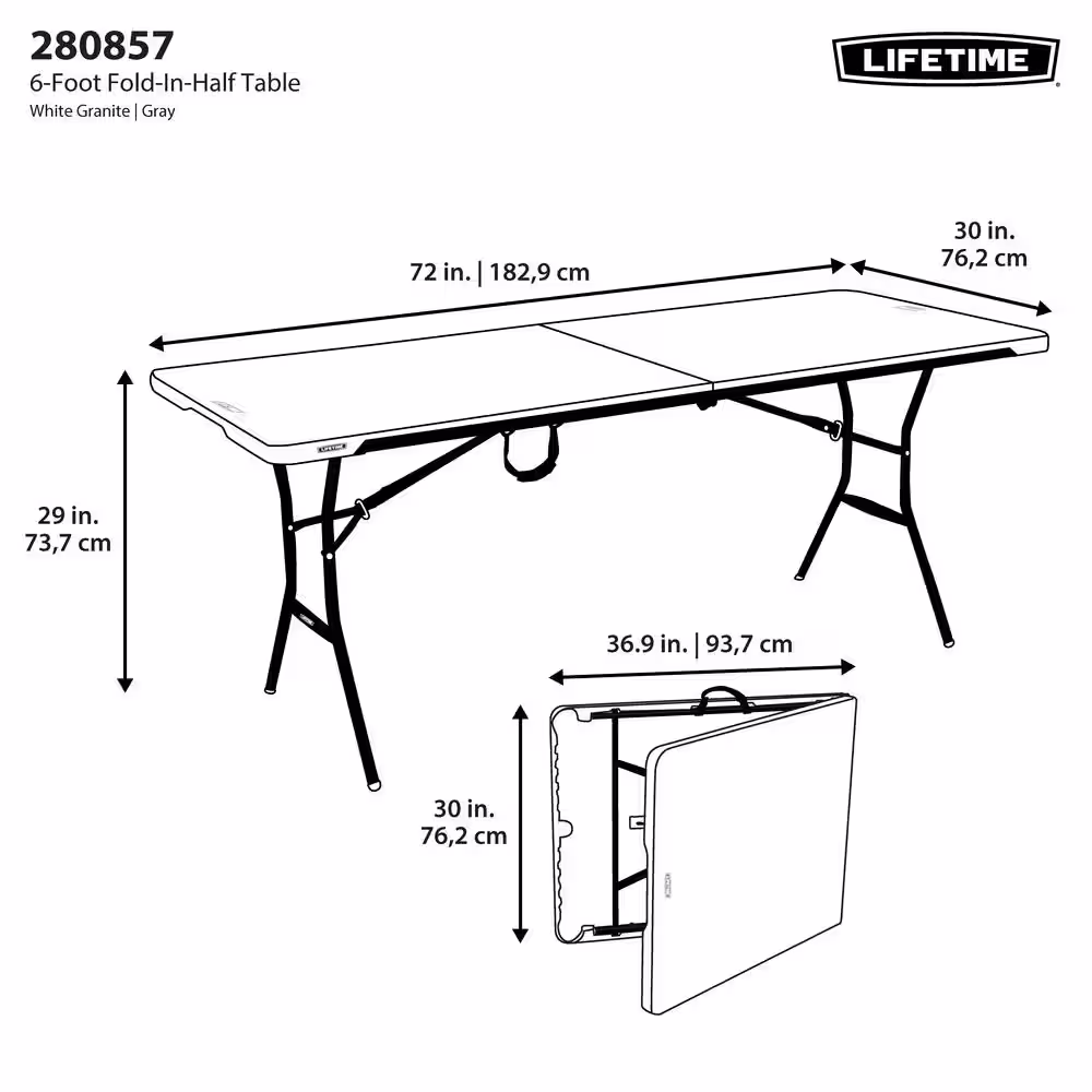 Lifetime 6 ft. White Plastic Fold-In-Half Table (Light Commercial)