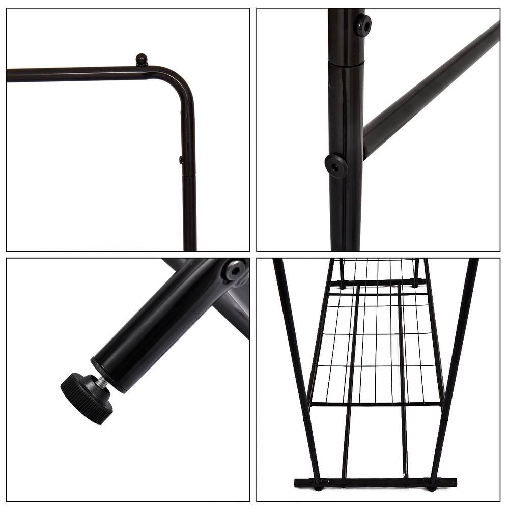 None Black Double Rods Multi-functional Freestanding Metal Clothes Rack 43.30 in. W x 60.24 in. H