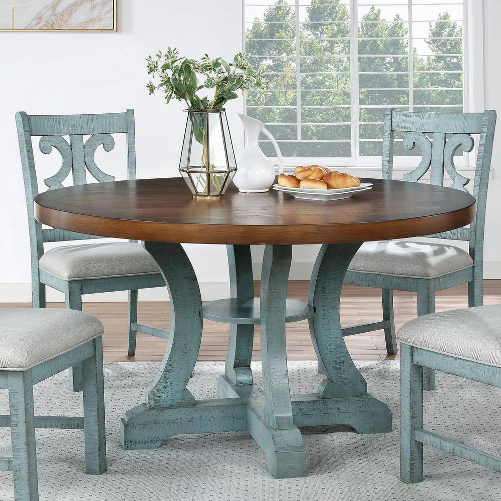 Furniture of America Wicks 5-Piece Antique Light Blue and Dark Oak Dining Set