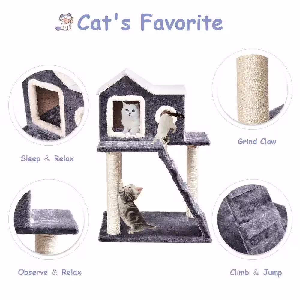ANGELES HOME 35 in. Dark Gray Play Cat Tree with Scratch Posts