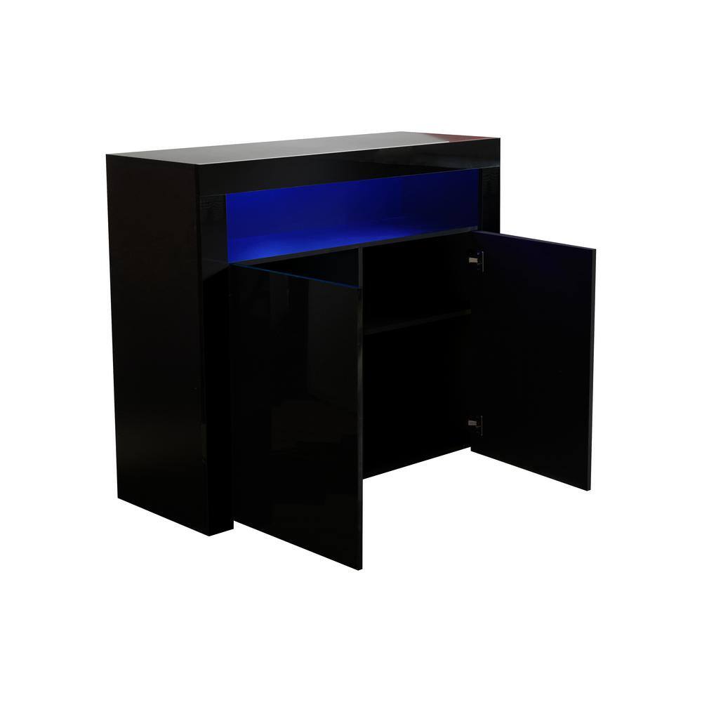 None 42.5 in. Black Modern High Gloss LED Buffet Sideboard, Storage Cabinet Console Table with 16-Color LED Lights