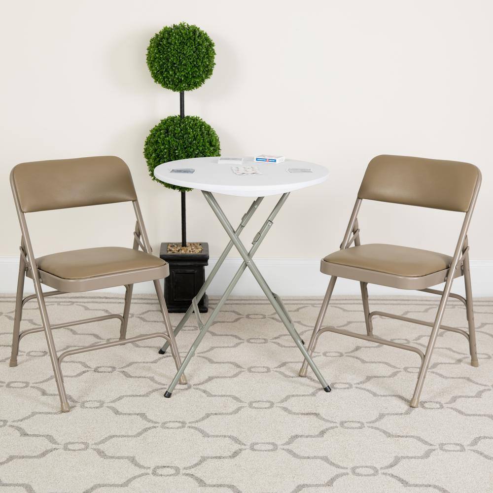 Flash Furniture Beige Vinyl/Beige Frame Metal Folding Chair (4-Pack)