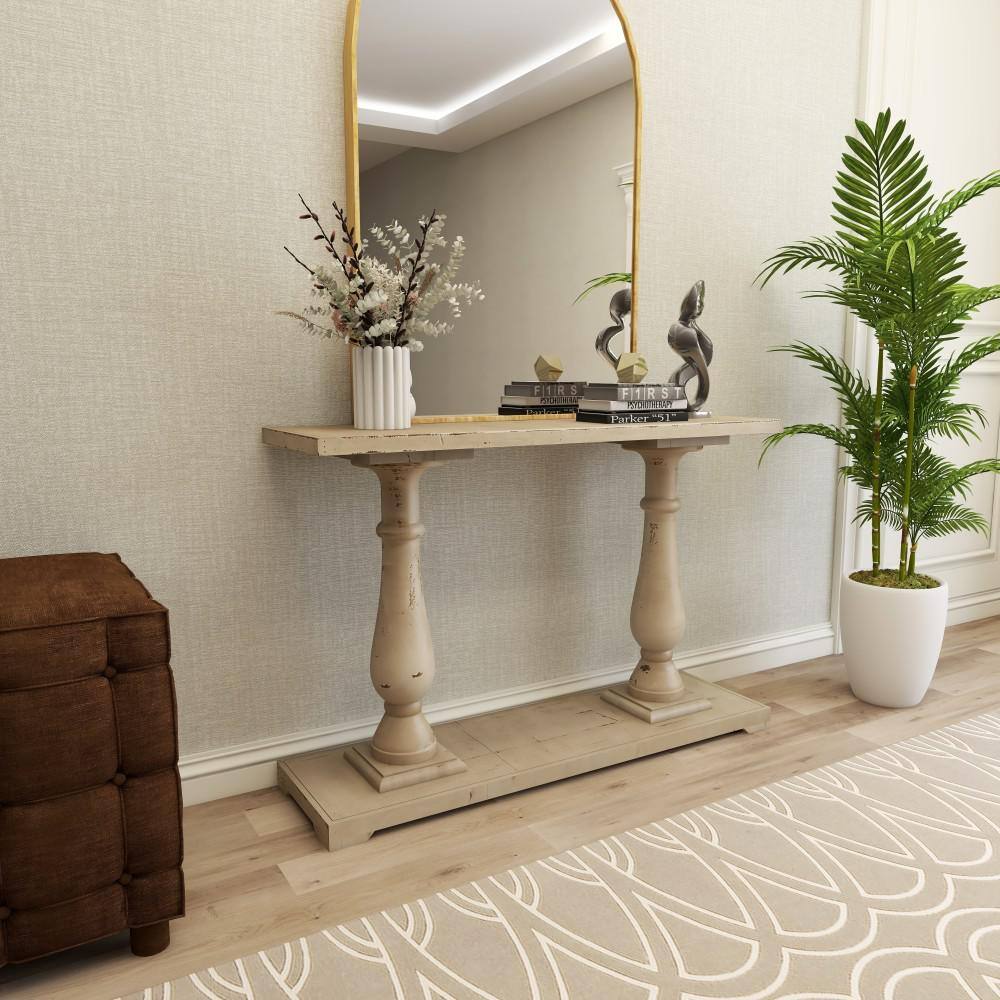 Litton Lane 48 in. White Extra Large Rectangle Wood Console Table with Distressed Accents