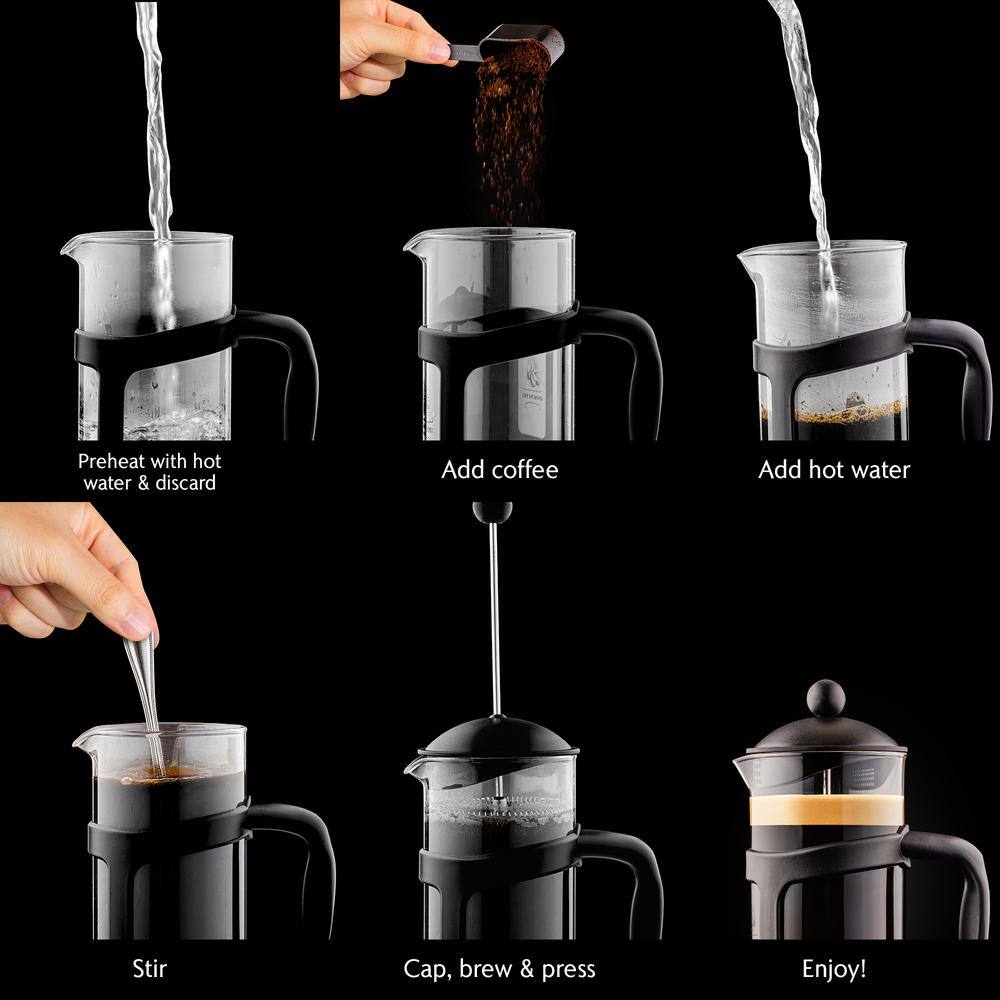 OVENTE 3-Cup Black French Press Cafetire Coffee and Tea Maker with Heat-Resistant Glass, FREE Measuring Scoop