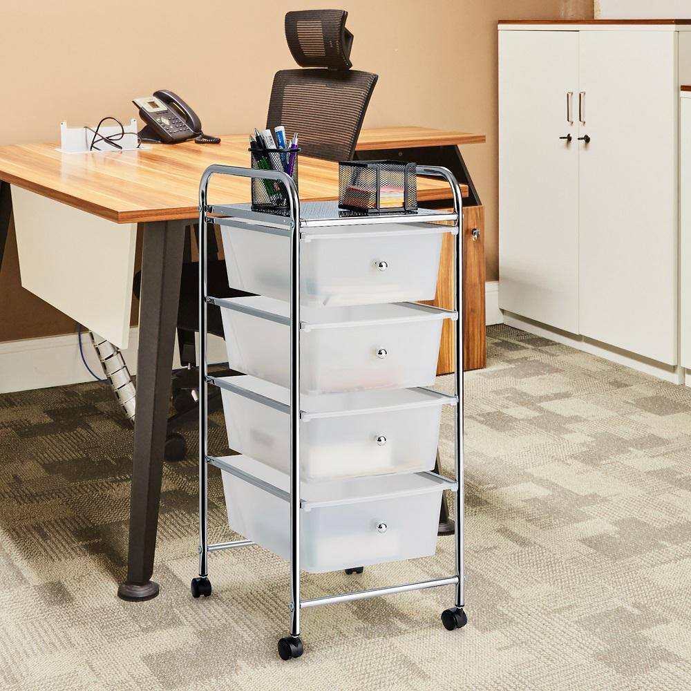 Costway 12.5 in. W x 30 in. H Clear Plastic 4-Drawer Cart Storage Bin Organizer Rolling