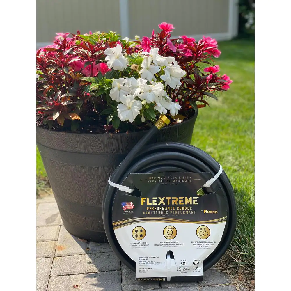 Flexon Flextreme 5/8 in. Dia x 50 ft. Black Performance Rubber Garden Hose